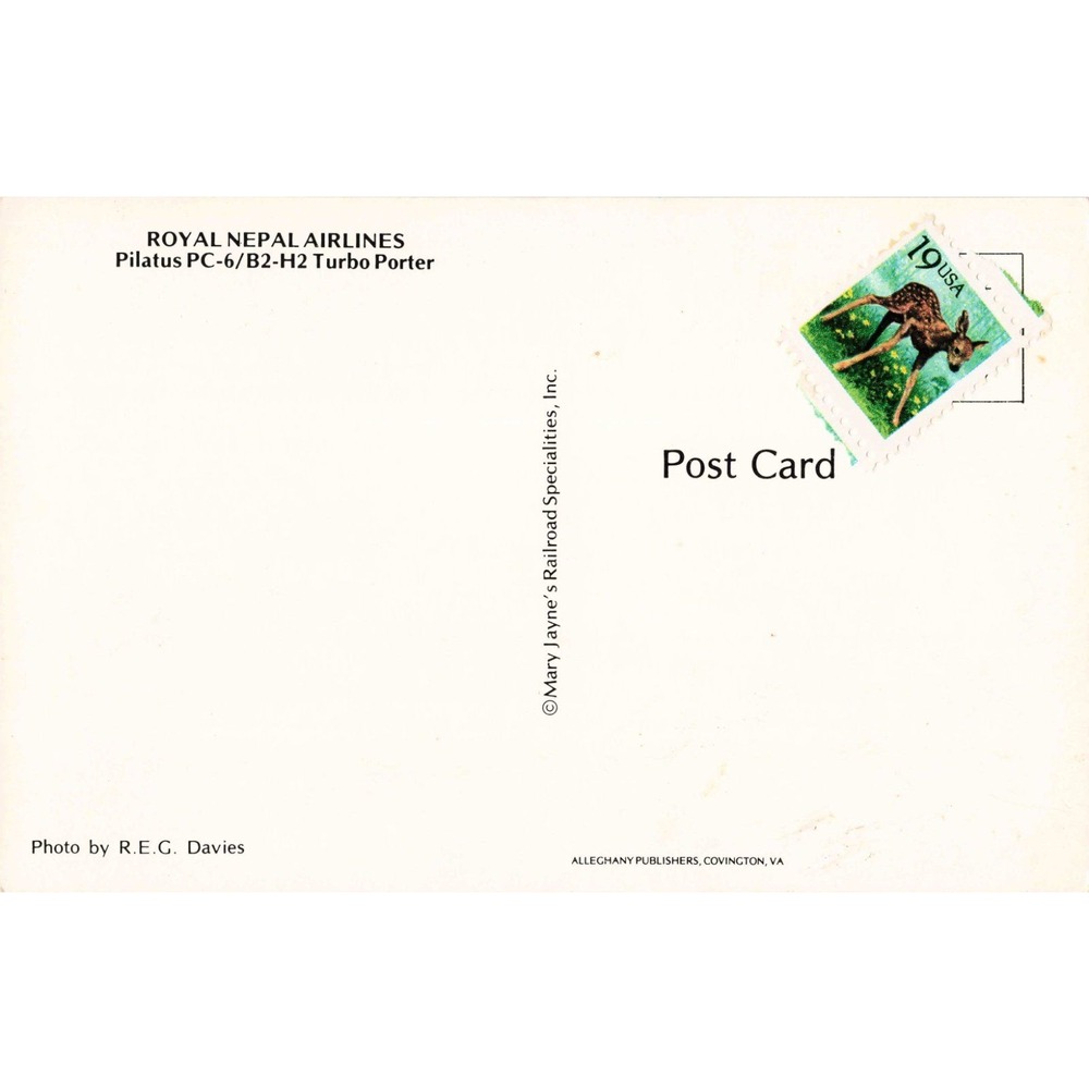 Royal Nepal Airlines Pilatus PC-6 B2-H2 Turbo Porter 9N-ABJ Vintage Postcard - Picture 2 of 2